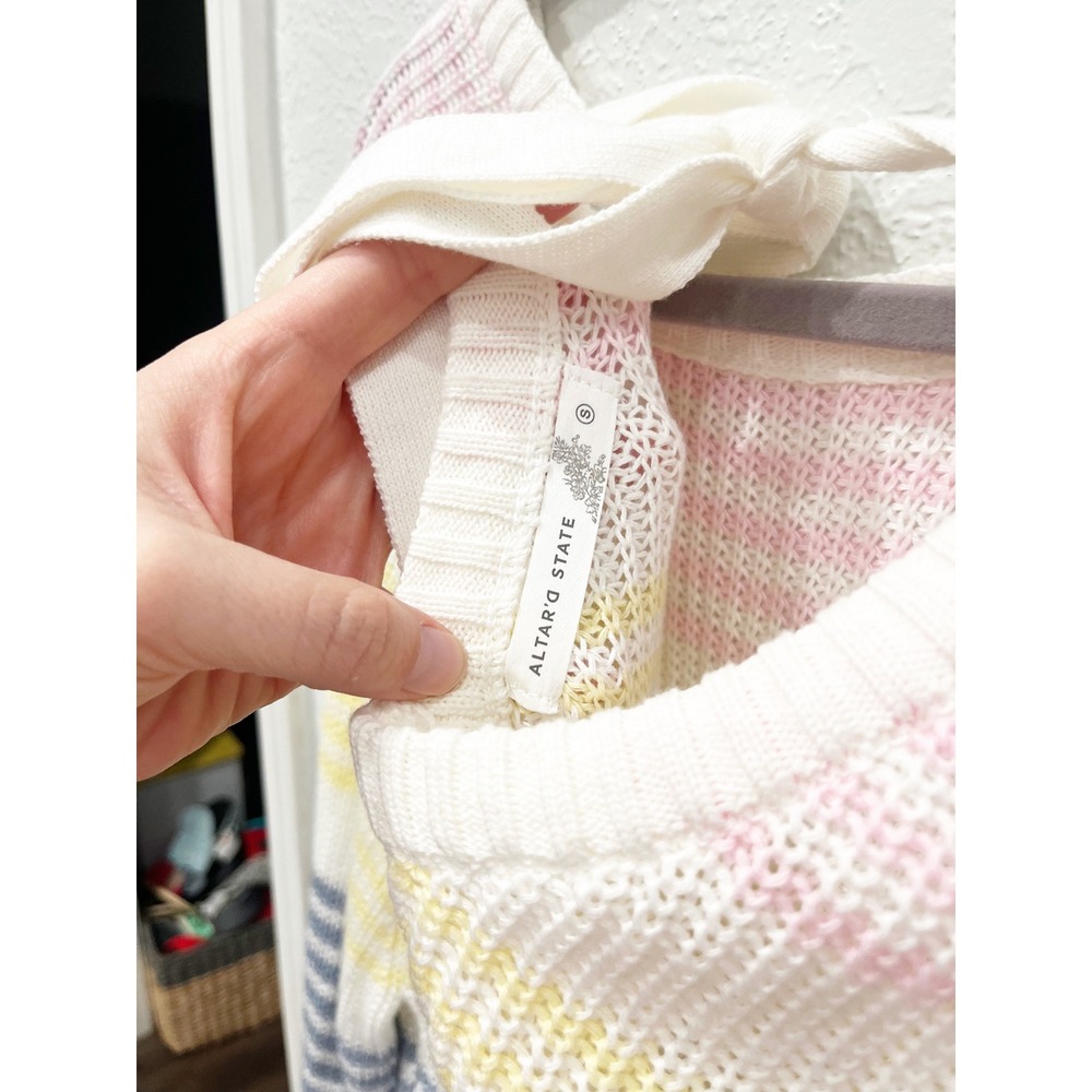 Altar'd Sate Pastel Stripe Tie Back Soft Girl Cozy Sweater Size Small - Picture 5 of 5